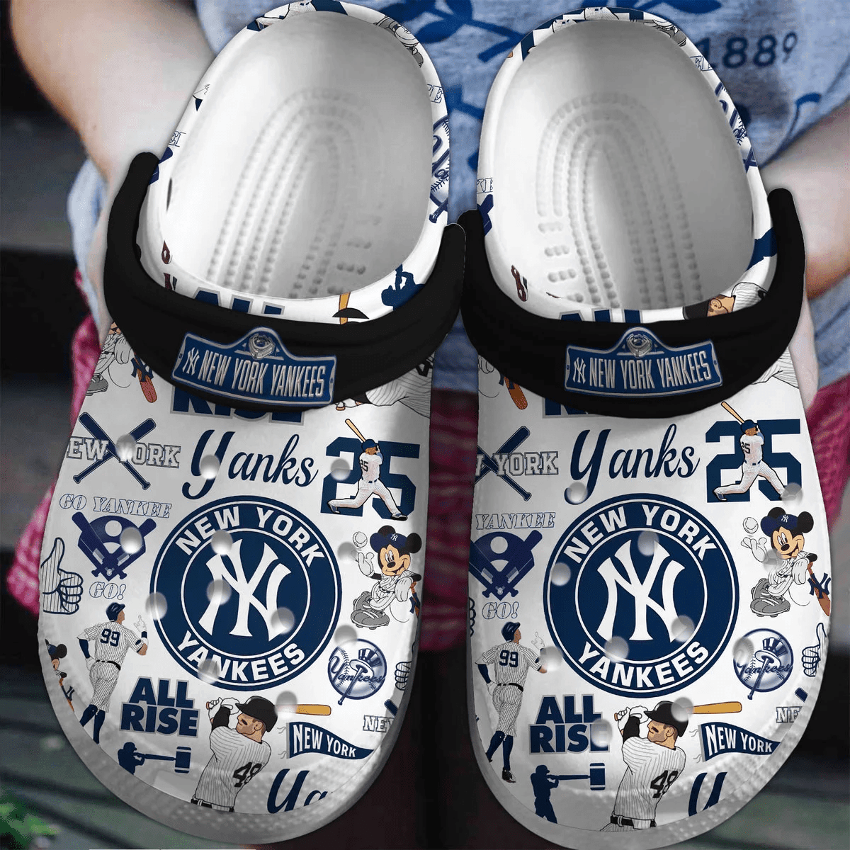 New York Yankees Logo Baseball MLB Cheer Mascot Black Sander White Crocss Classic Clogs Shoes Ver14