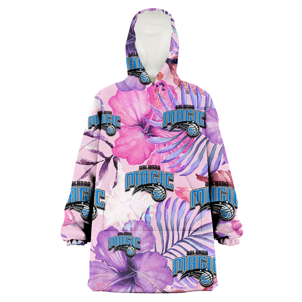 Orlando Magic White Purple Hibiscus Pink Hummingbird Pink Background 3D Printed Hoodie Blanket Snug Hoodie