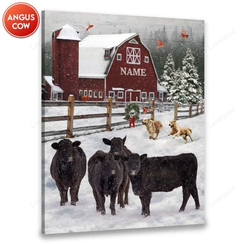 Christmas Canvas With Country Scene In Holiday Season And Farm Animals Wall Art For Home Decor