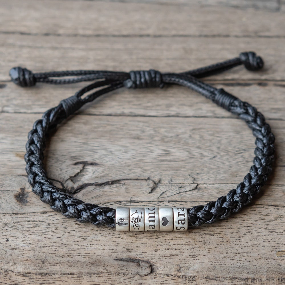 Personalized Mens Woven Leather Bracelet, Custom Couple Bracelet, Adjustable Bracelet, Christmas Father'S Day Gift For Dad Boyfriend Husband Stand Tall, Wear Unique Everstyletees