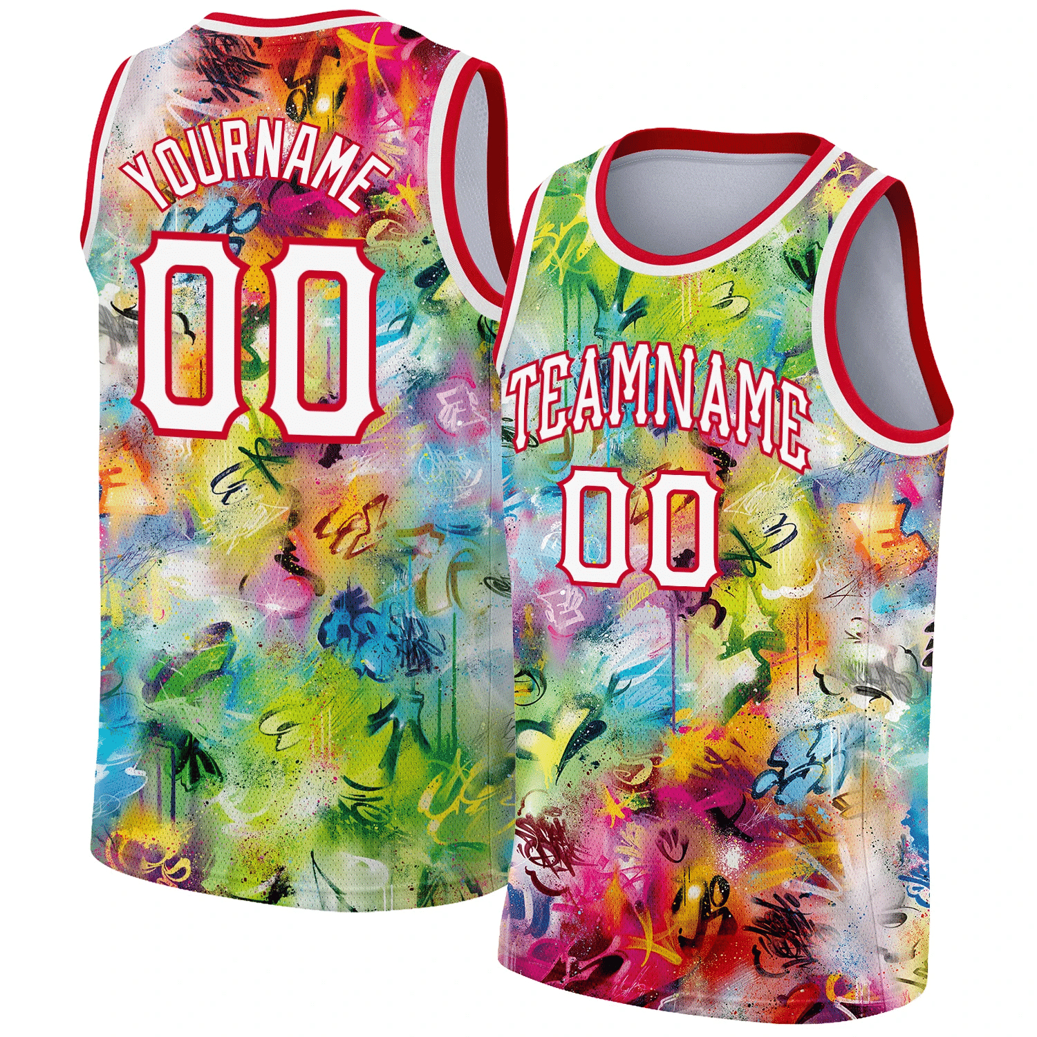 [Personalized Name] Scratch Graffiti Pattern-White Red 3D Basketball Jersey