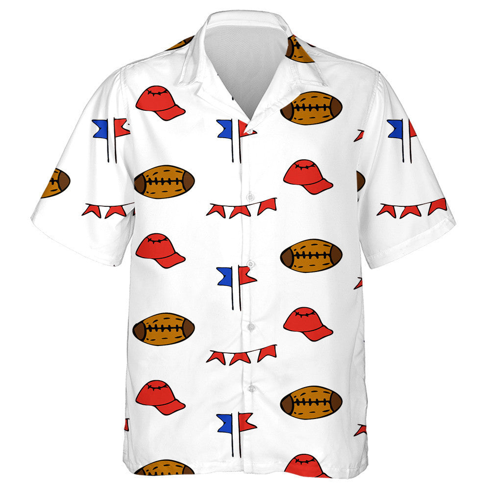 American Football Pattern With Rugby Flag And Hat Symbols Hawaiian Shirt, Hawaiian Shirt Gift, Christmas Gift