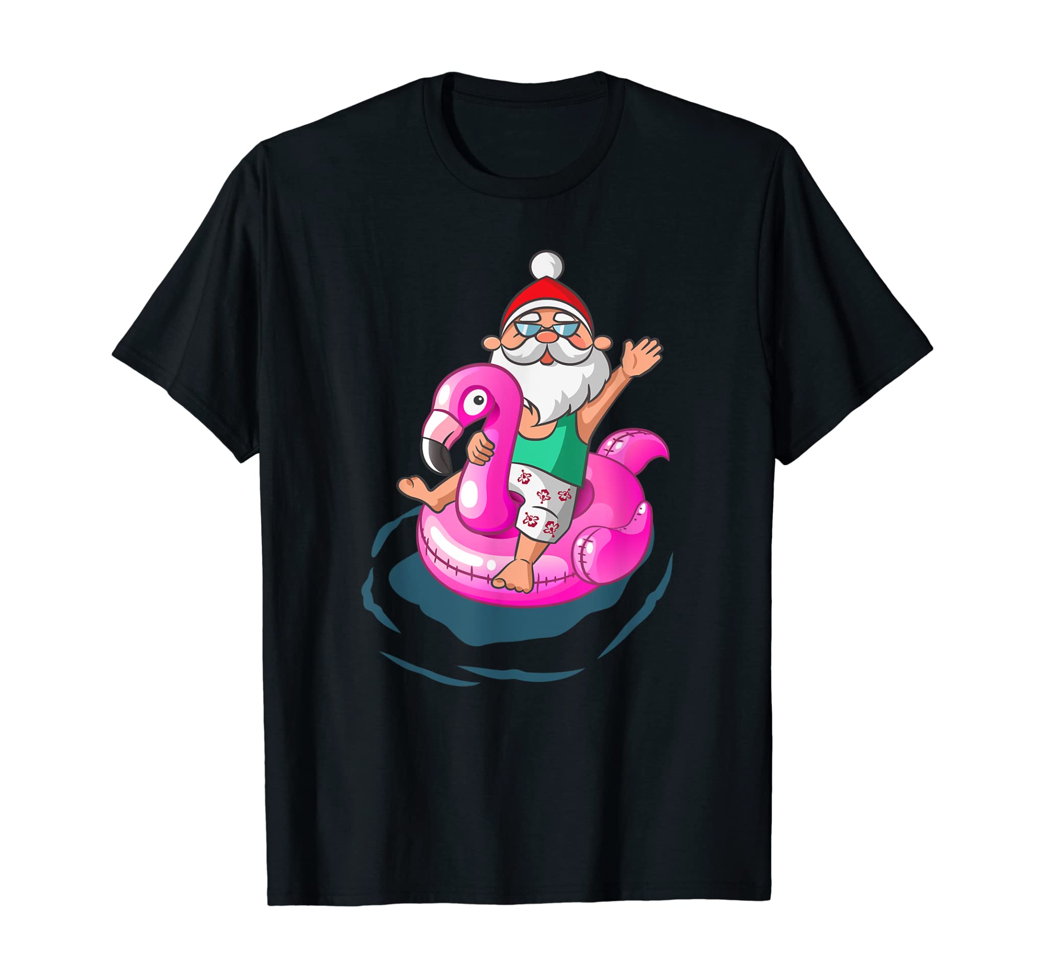 Christmas in July Santa Hawaiian flamingo Summer Surf Gift T-Shirt