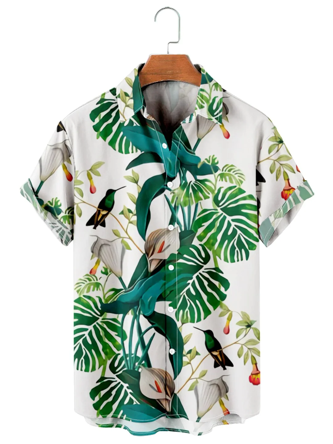 Men’S Tropical Hawaiian Floral Print Cotton Shirt