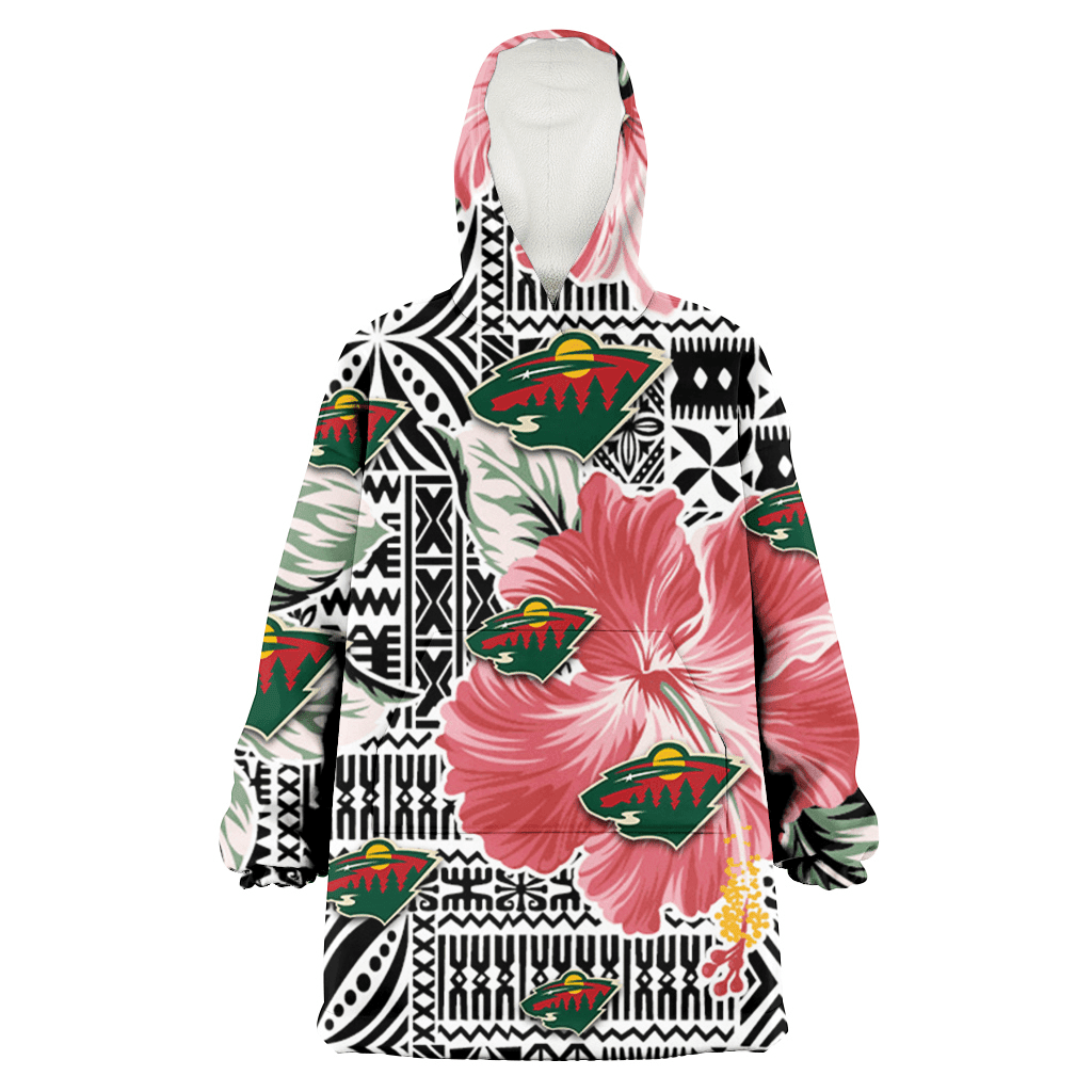 Minnesota Wild Pink Hibiscus Black Pattern White Background 3D Printed Hoodie Blanket Snug Hoodie