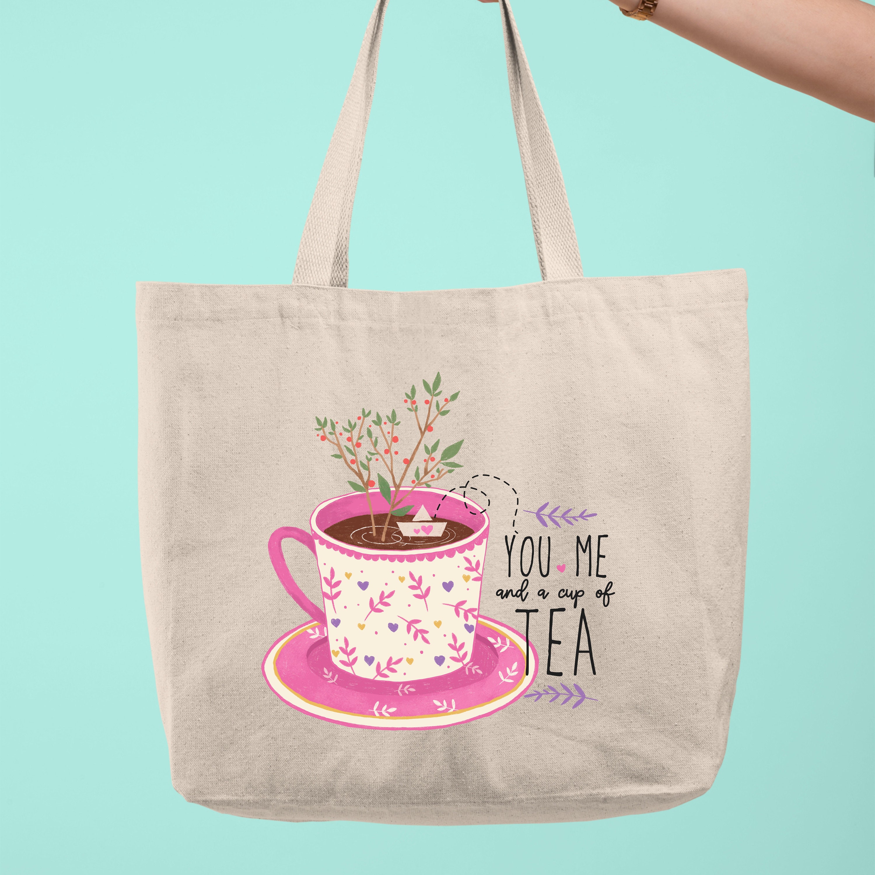 Tea Tote Bag, Unique Gift For Mom, Women Shopping Grocery Bag, Gift For Mothers Day, Grandma Canvas Tote Bag, Summer Picnic Tote Bag