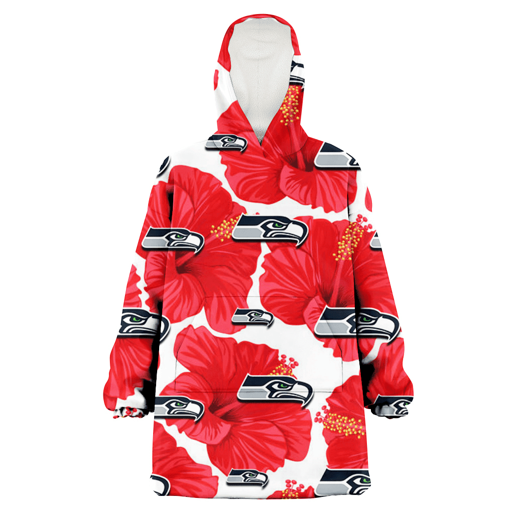 Seattle Seahawks Big Red Hibiscus White Background 3D Printed Hoodie Blanket Snug Hoodie