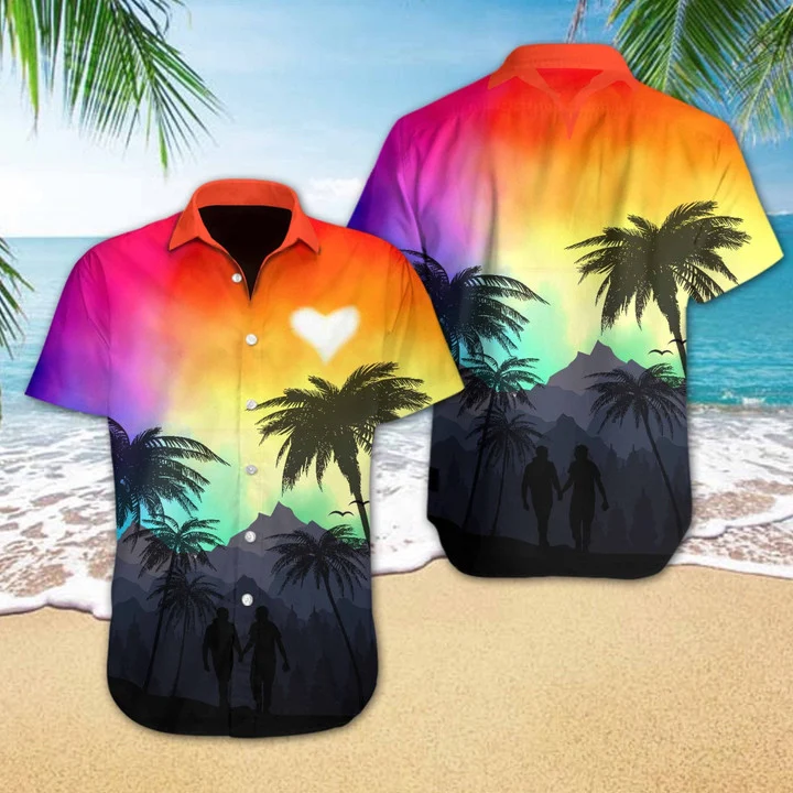 Vivid Background Lgbt Heart Hawaiian Shirt