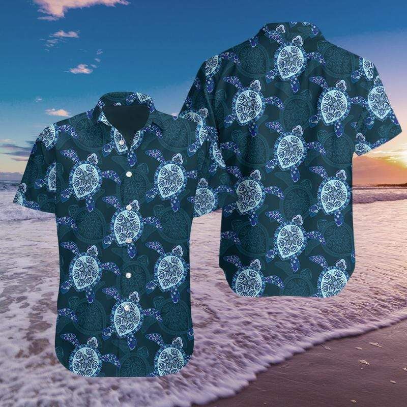 Blue Hawaiian Sea Turtle Pattern Print Women's Shorts