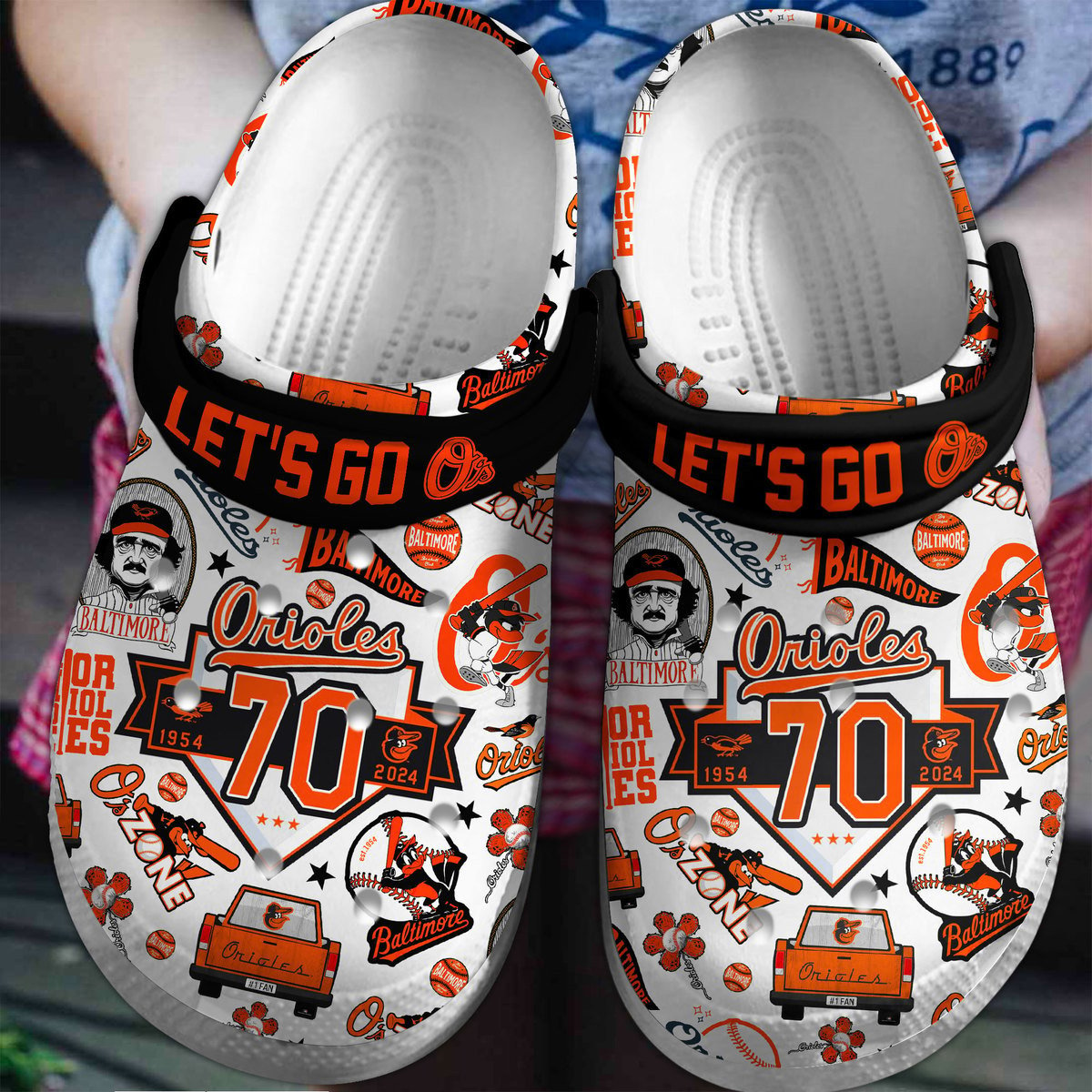 Baltimore Orioles Logo Baseball MLB Cheer Mascot Lets Go Crocss Classic Clogs Shoes Ver900