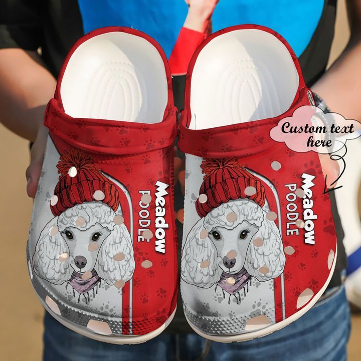 Dog Crocs - Poodle Personalized Red Christmas Clog Shoes