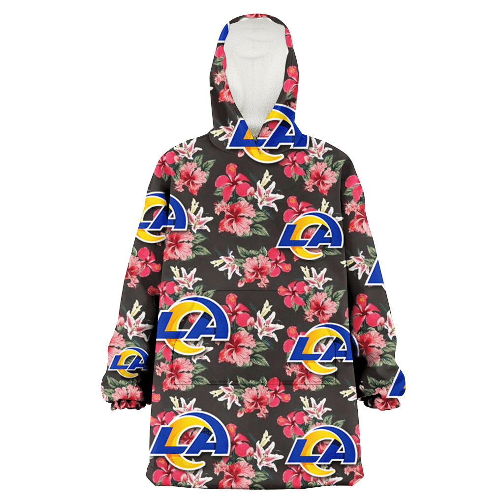 Los Angeles Rams Pink Hibiscus Orchid Brown Background 3D Printed Hoodie Blanket Snug Hoodie