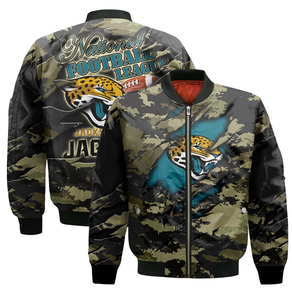 Jacksonville Jaguars Black Camo Pattern National Football League Unisex Bomber Jacket