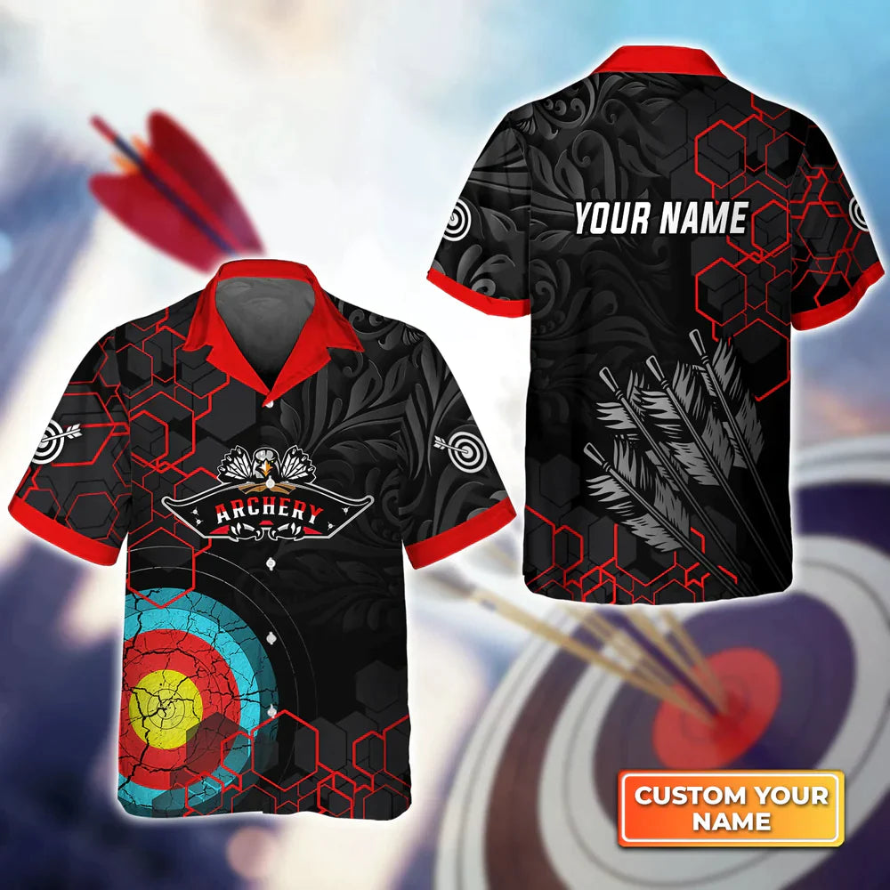 Archery Target Sign Black Pattern Personalized Name 3D Hawaiian Shirt Qb95 Gift For Archer