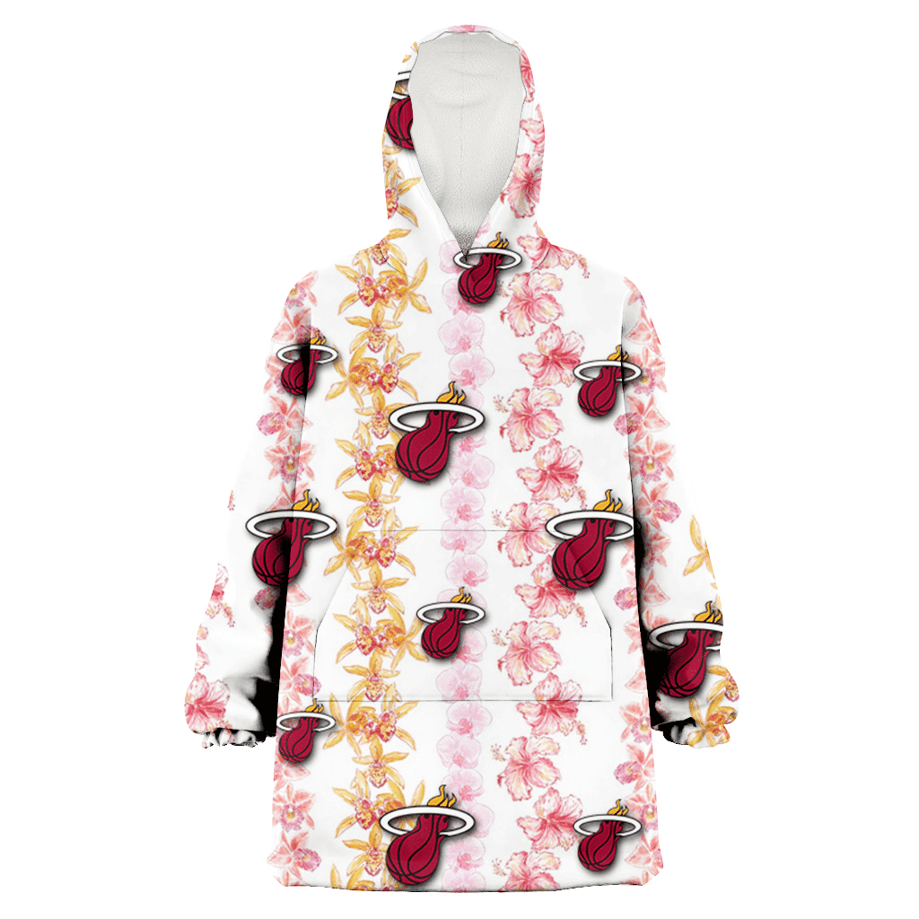 Miami Heat Pink Hibiscus Yellow Pink Orchid White Background 3D Printed Hoodie Blanket Snug Hoodie