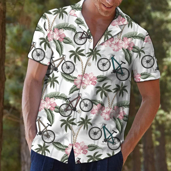 Aloha Pink Flower And Bike Gift For Biking Lovers Hawaiian Shirt, Summer Aloha Hawaii Shirt For Men Women