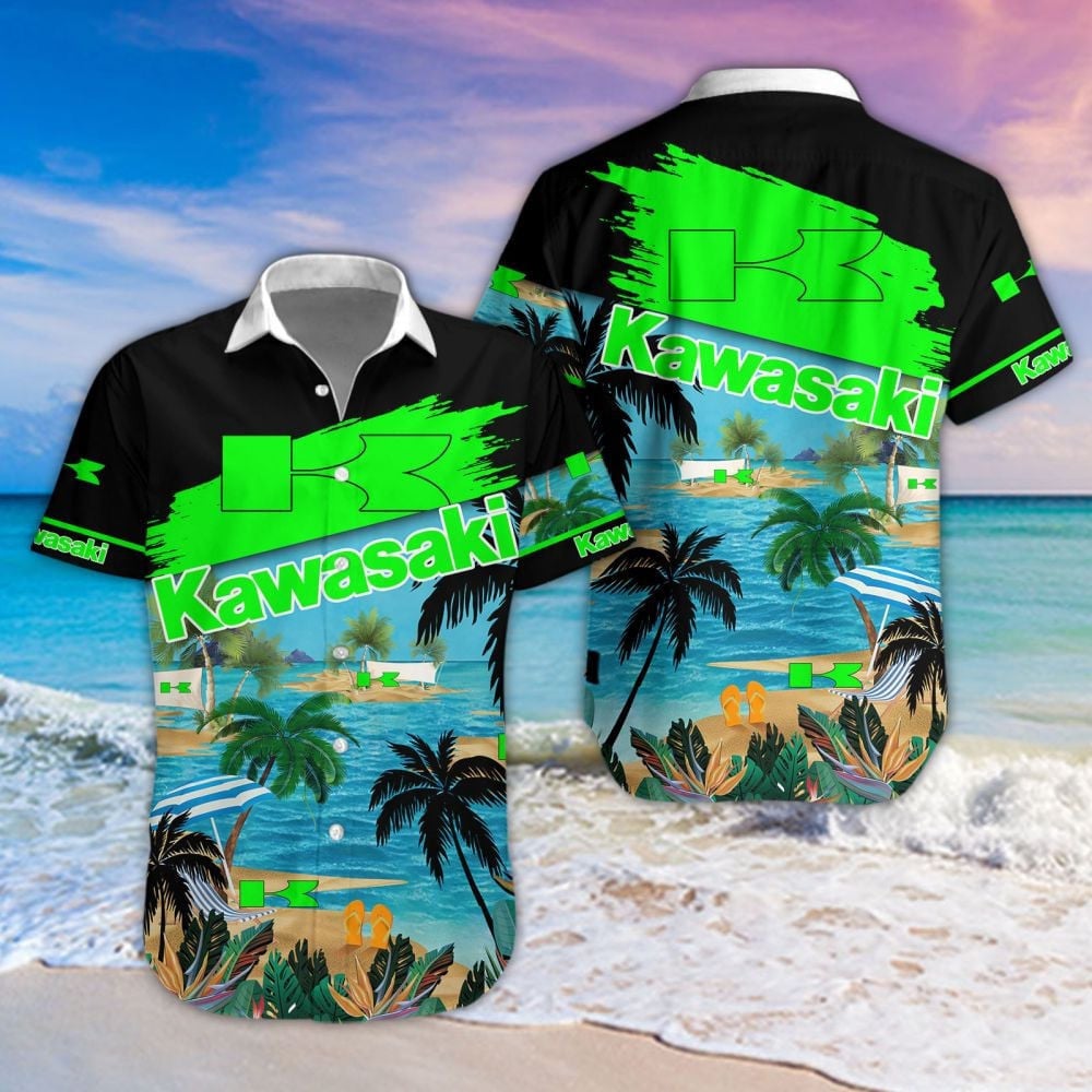 Kawasaki Car Beach Coastal Island Brand Logo 3D Hawaiian Shirt