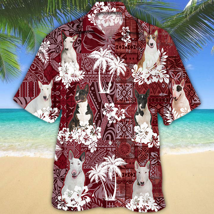 Bull Terrier Hawaiian Shirt, Cute Dog Hawaiian Shirt Short Sleeve