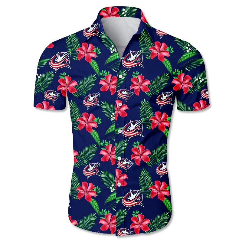 Columbus Blue Jackets Hawaiian Shirt Tropical Flower Summer