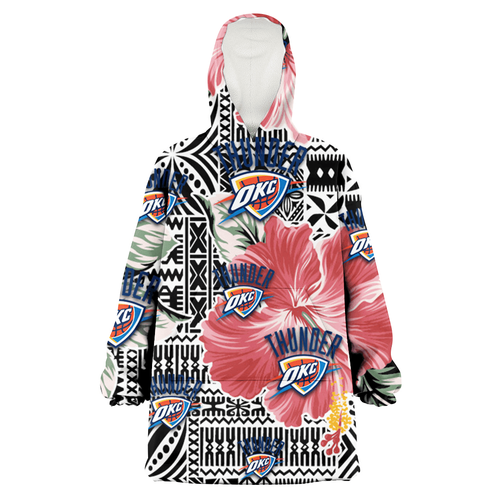 Oklahoma City Thunder Pink Hibiscus Black Pattern White Background 3D Printed Hoodie Blanket Snug Hoodie