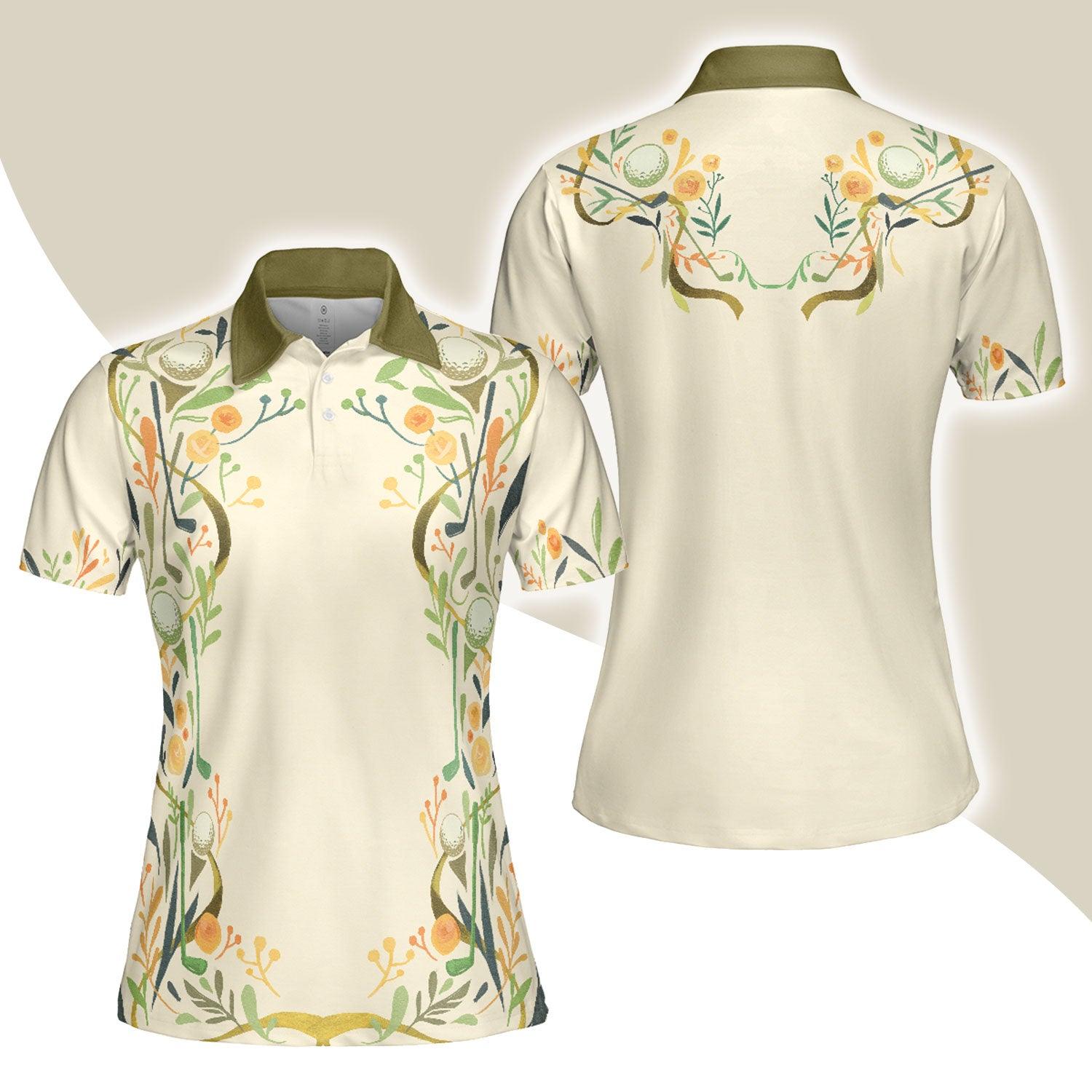 Golf Women Polo Shirt, Golf Motif Cream Women Polo Shirts, Best Golfing Gift For Ladies, Female Golfers, Golf Lovers, Golfers