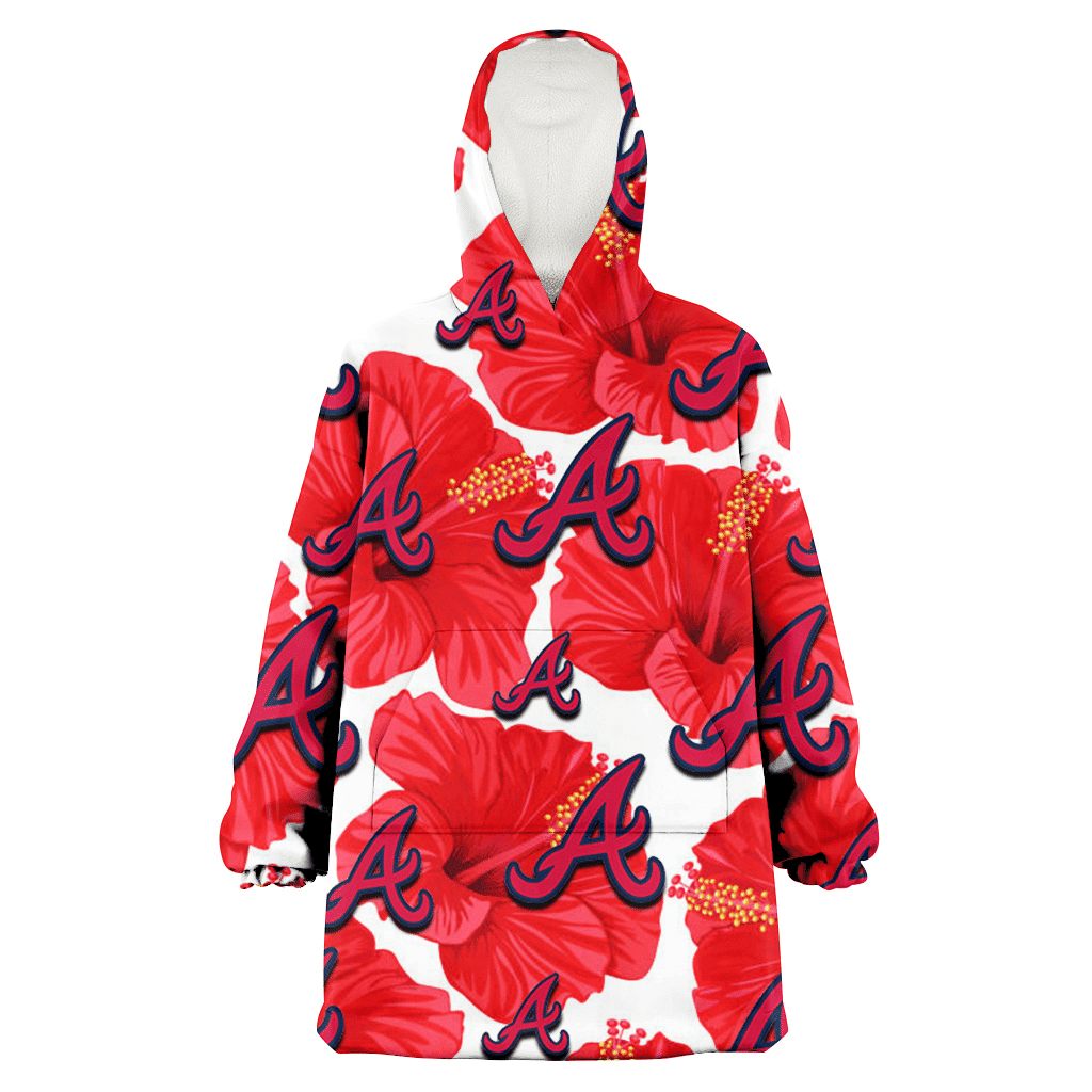 Atlanta Braves Big Red Hibiscus White Background 3D Printed Hoodie Blanket Snug Hoodie