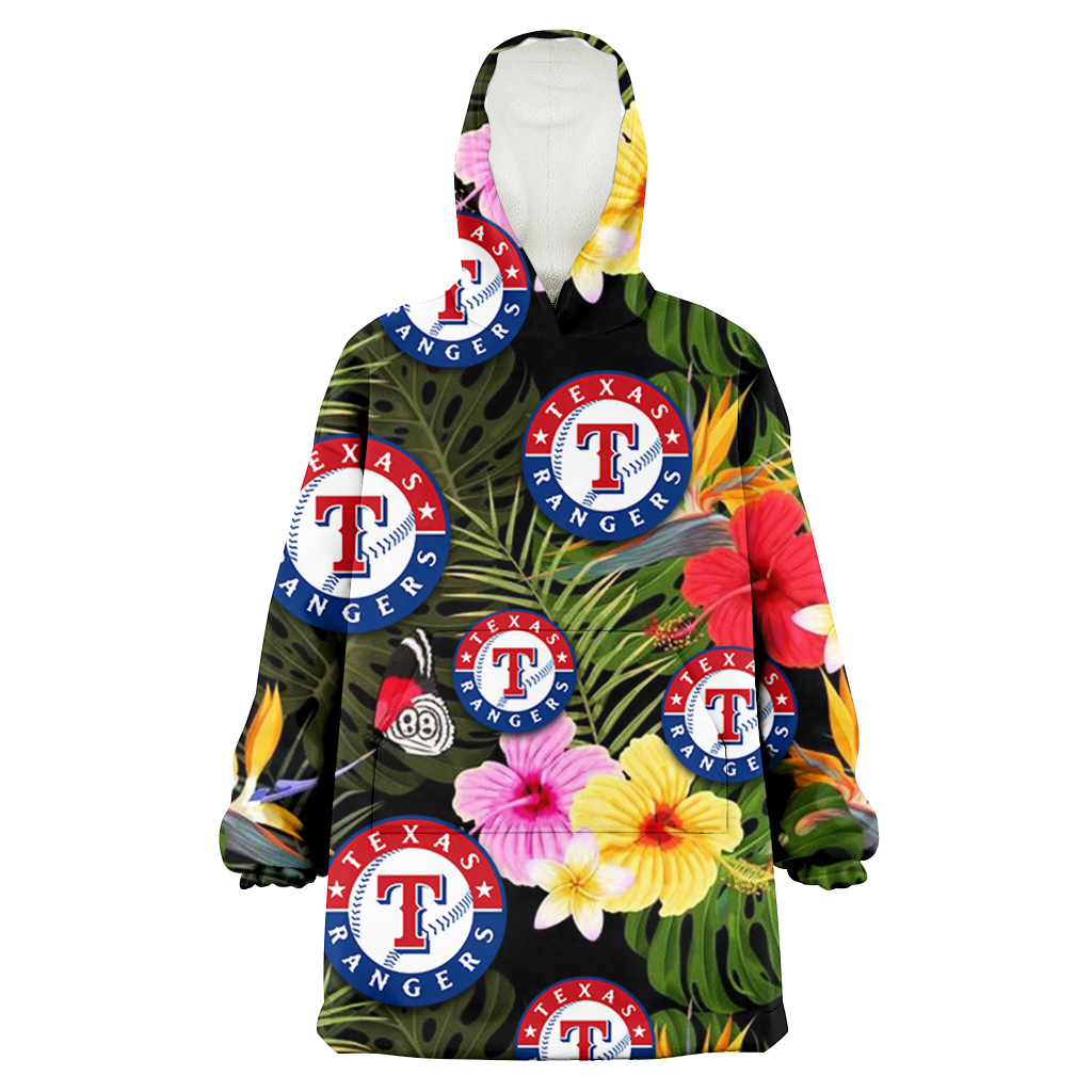 Texas Rangers Colorful Hibiscus Green Leaf Back Background 3D Printed Hoodie Blanket Snug Hoodie