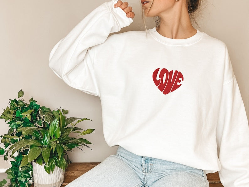 Valentine'S Day Heart Embroidered Sweatshirt 2D Crewneck Sweatshirt All Over Print Sweatshirt For Women Sweatshirt For Men Sws2936