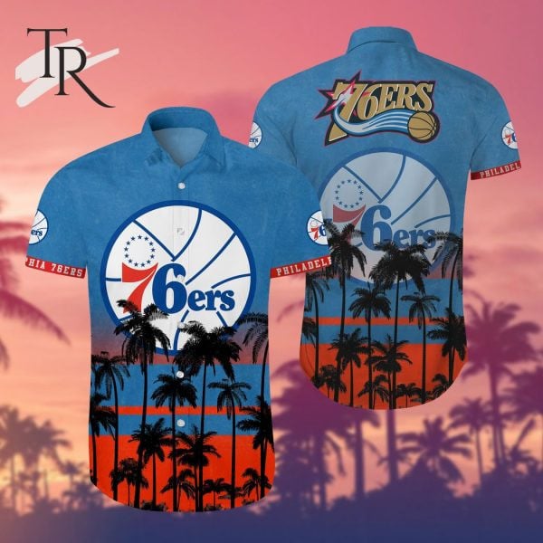 Nba Philadelphia 76Ers Tropical Palm Trees Pattern Team Logo 3D Hawaiian Shirt
