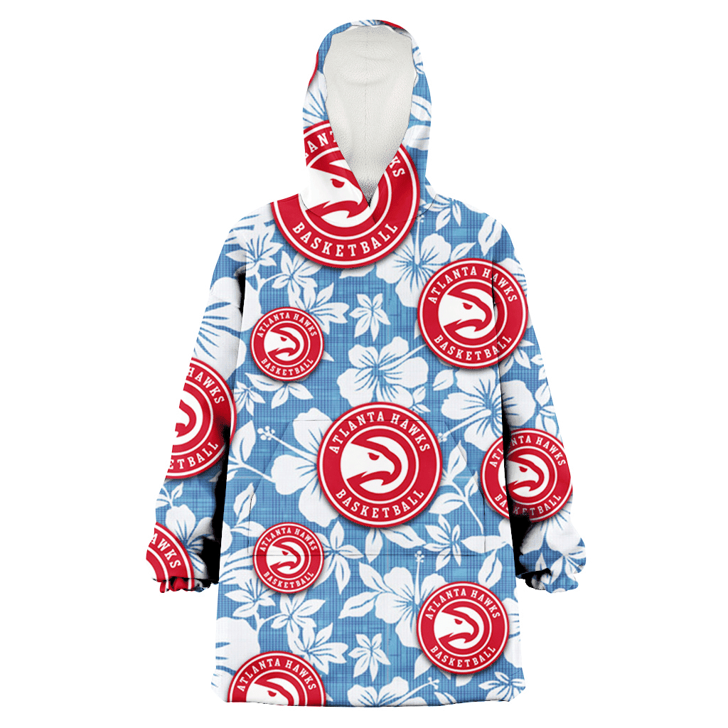 Atlanta Hawks White Hibiscus Light Blue Texture Background 3D Printed Hoodie Blanket Snug Hoodie