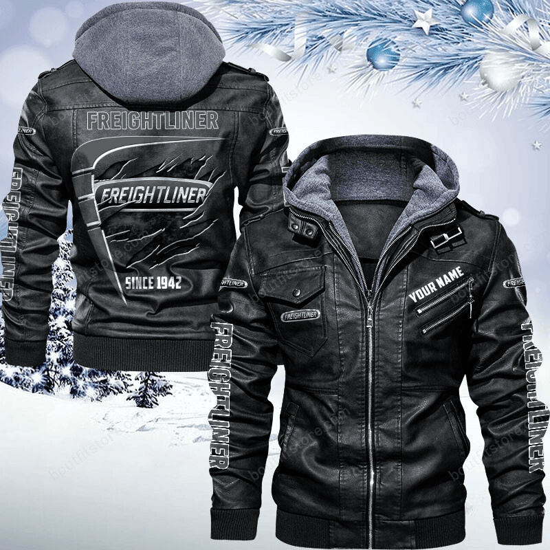 Freightliner Zip Leather Jacket With Hood