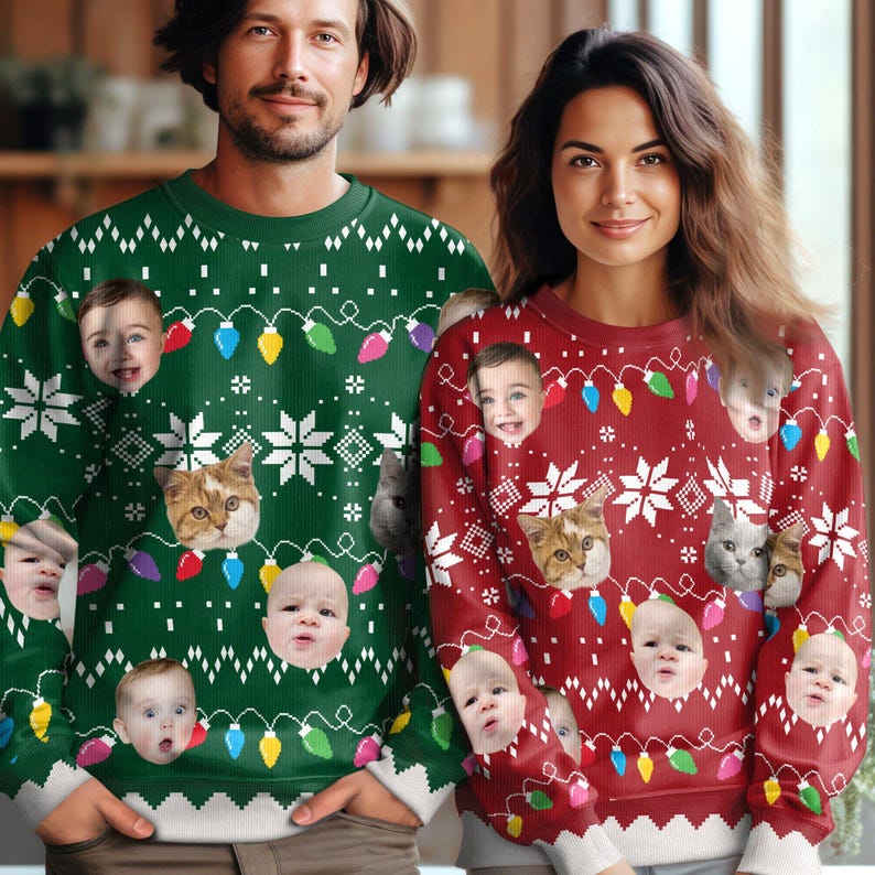 Noel, Xmas x Snorider Custom Faces Funny Christmas Lights Ugly Sweater Gift For Family Personalized Photo Ugly Sweater Christmas Gifts, Year End Party Sweater
