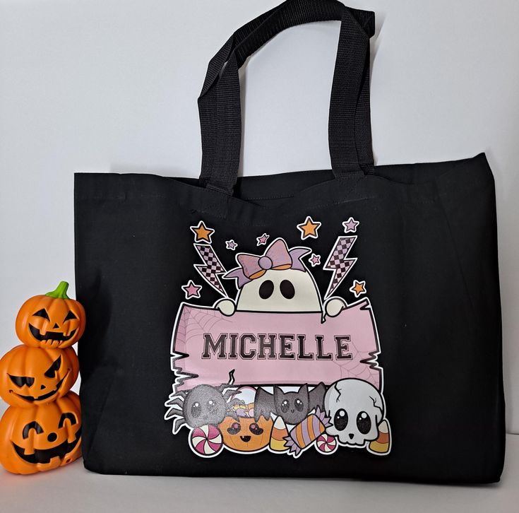 Halloween Tote Bag. Personalized Halloween Candy Bag. Tote Bag with Name. Custom Name Tote Bag. Halloween Trick or Treat Tote Bag. Candy bag, Best Tote Bags Ideas, Cute Tote Bags Ideas, Tote Bag Design Ideas, Girls Tote Bag, Best Canvas Tote Bags Ideas