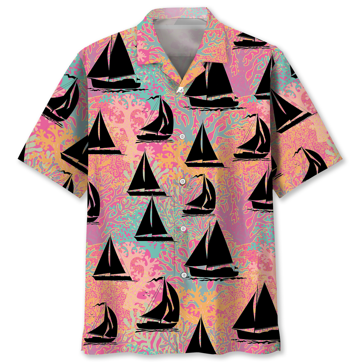 Sailing Pink Hawaiian Shirt, 3D All Over Print Sailing Coral Shirt