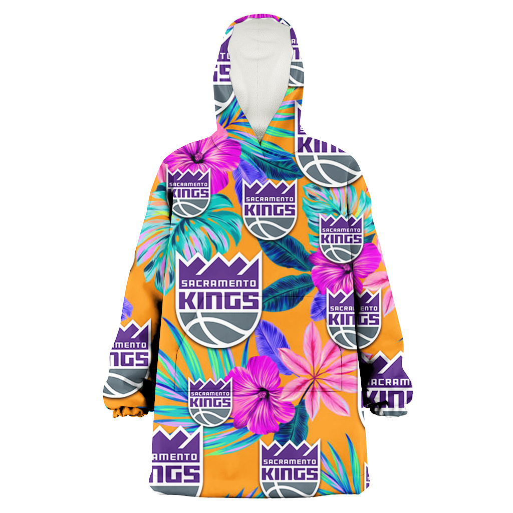 Sacramento Kings Purple Hibiscus Neon Leaf Orange Background 3D Printed Hoodie Blanket Snug Hoodie