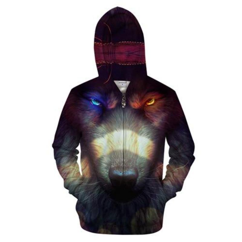 Blue & Orange Eyed Wolf Zip-up Hoodie