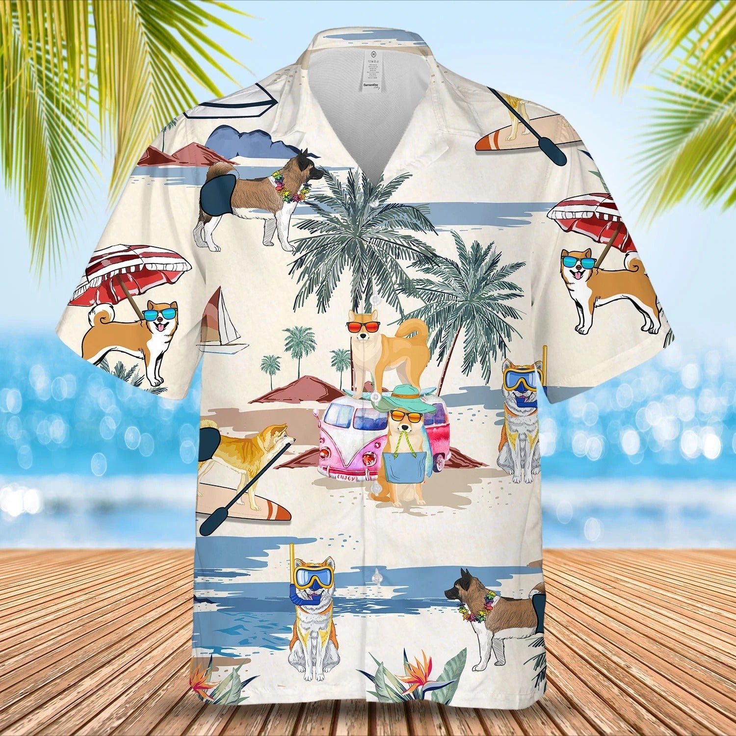 Akita Summer Beach Hawaiian Shirt, Short Sleeve Dog Aloha Shirt For Summer