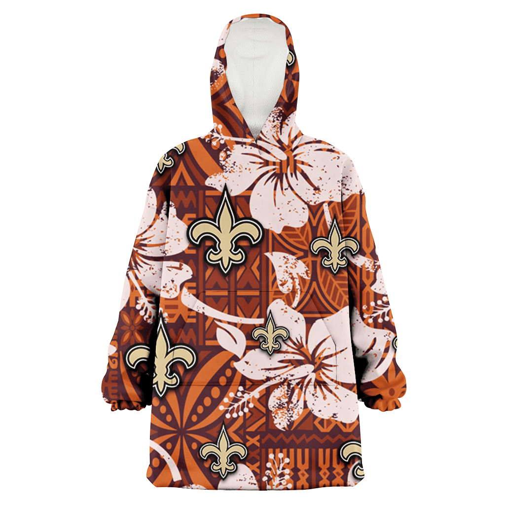 New Orleans Saints Bisque Hibiscus Brown Pattern 3D Printed Hoodie Blanket Snug Hoodie