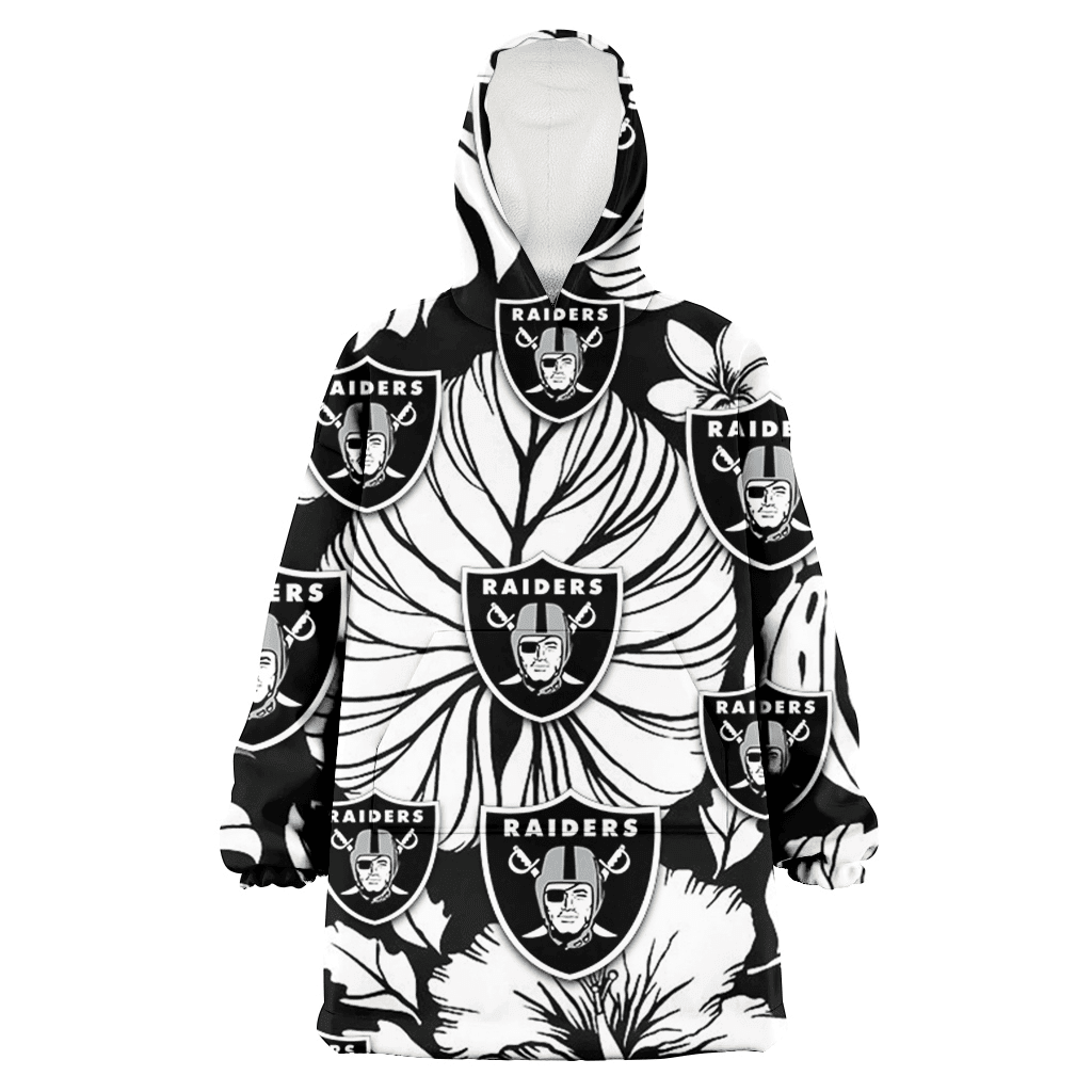 Las Vegas Raiders White Hibiscus Porcelain Flower Palm Leaf Black 3D Printed Hoodie Blanket Snug Hoodie