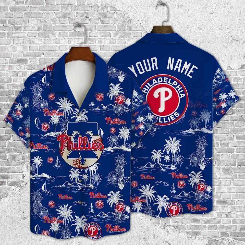 Custom Name Philadelphia Phillies Baseball Pattern Vintage Hawaiian Shirt