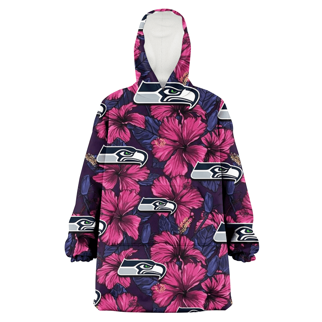 Seattle Seahawks Violet Red Blue Leaf Black Background 3D Printed Hoodie Blanket Snug Hoodie