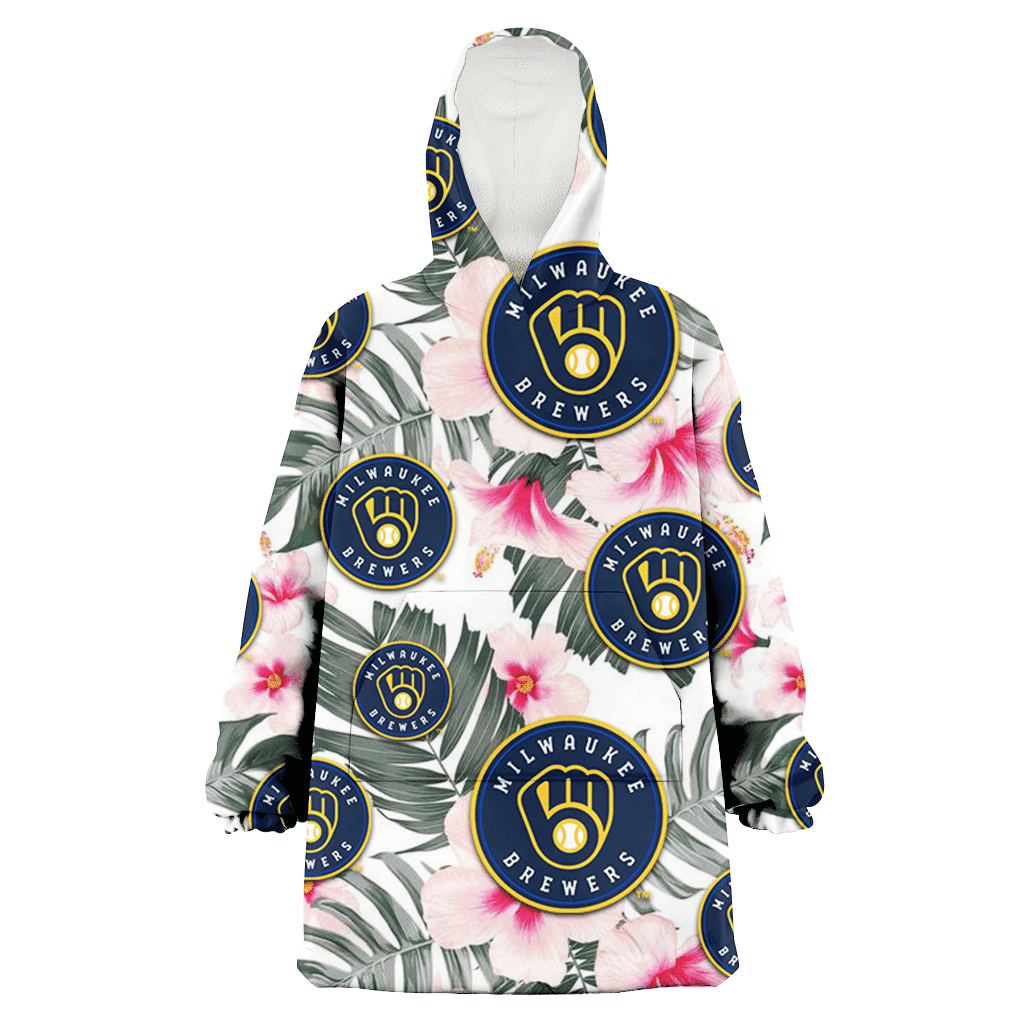 Milwaukee Brewers White Hibiscus Green Leaf White Background 3D Printed Hoodie Blanket Snug Hoodie