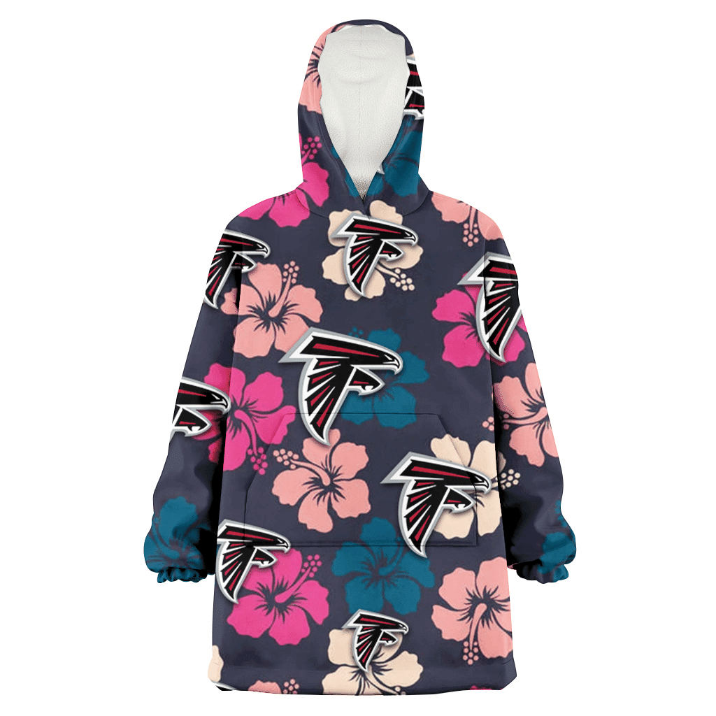 Atlanta Falcons Colorful Hibiscus Black Background 3D Printed Hoodie Blanket Snug Hoodie