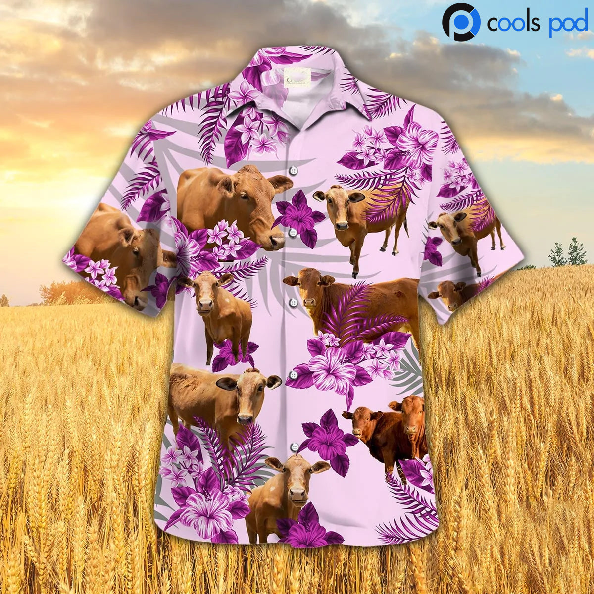 Beefmaster Hibiscus Hawaiian Shirt, Pink Fram Hawaiian Shirts, Cute Cow Hawaii Shirt Men Women