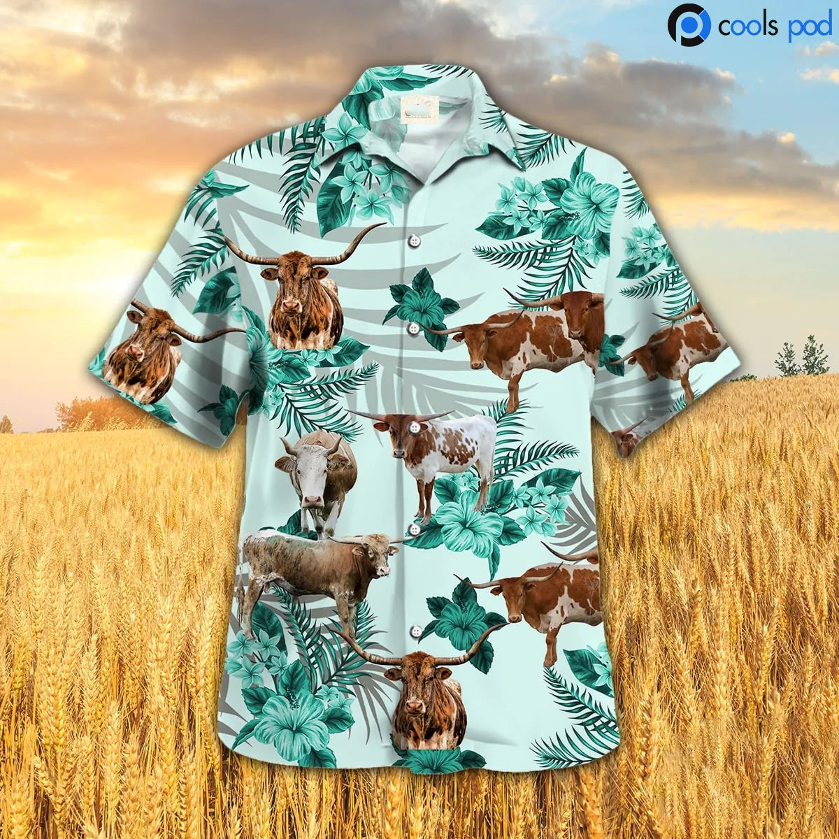 Texas Longhorn Hibiscus Hawaiian Shirt, Best Cow Hawaiian Shirt, Hawaiian Shirt For Men Women