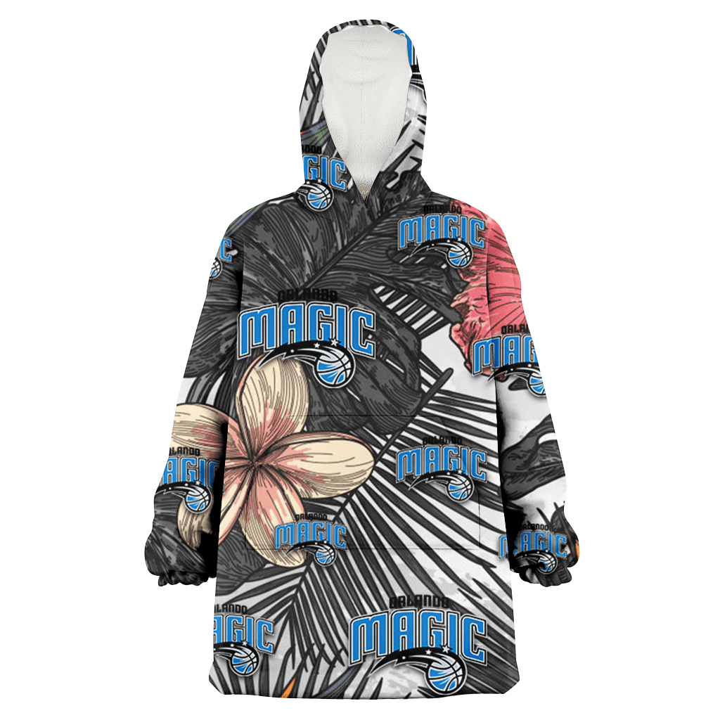 Orlando Magic Pink Sketch Hibiscus Gray Palm Leaf White Background 3D Printed Hoodie Blanket Snug Hoodie