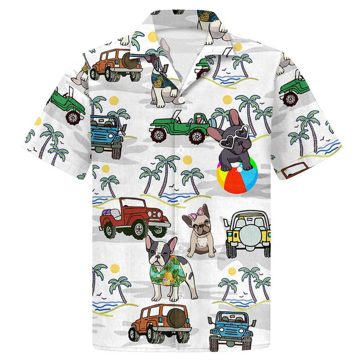 French Bulldog And Jeep Hawaiian Shirt Beach Shirt Gift For French Bulldog Mom French Bulldog Dad, Hawaiian Shirt Short Sleeves