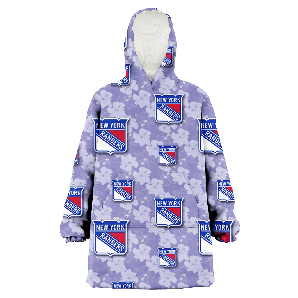 New York Rangers Light Purple Hibiscus Pattern Stripe Powder Purple 3D Printed Hoodie Blanket Snug Hoodie