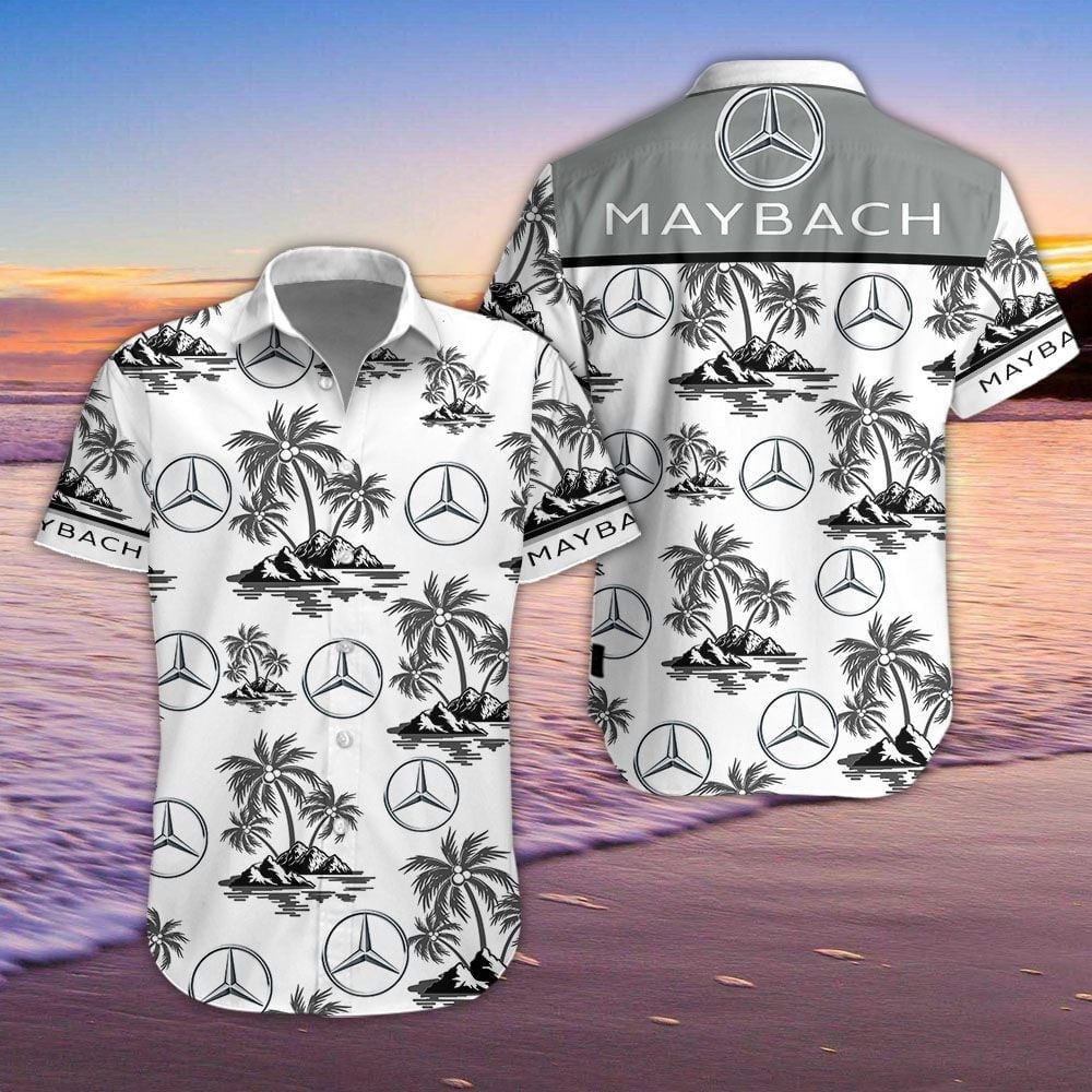 Mercedes Maybach Car Island Palm Trees And Logo 3D Hawaiian Shirt
