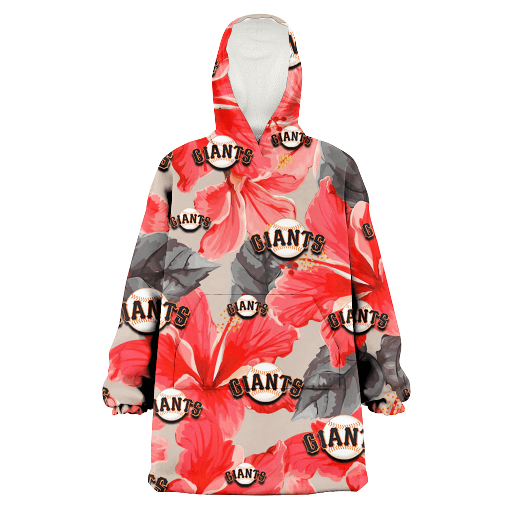 San Francisco Giants Red Hibiscus Gray Leaf Gainsboro Background 3D Printed Hoodie Blanket Snug Hoodie